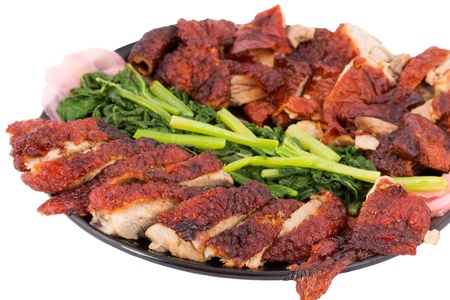 close up roasted duck on white backgroundの写真素材