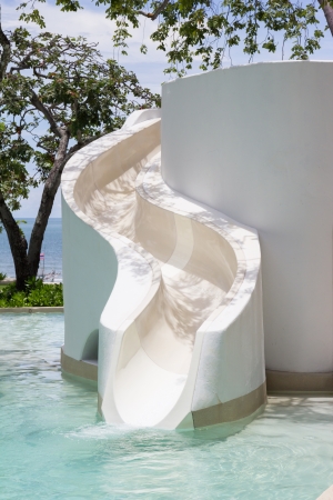 white water sliders in the swimming pool