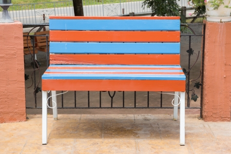 old wooden bench on balconyの写真素材