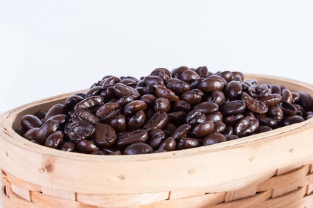 macro close up coffee beans in the basket