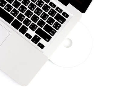 white printable cd and laptopの写真素材
