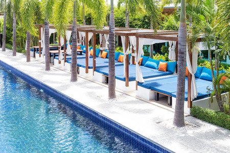 Swimming pool with sunbedのeditorial素材