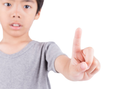 Boy Hand Touch The Screenの写真素材
