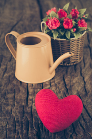 Valentines Day background with hearts and flower (vintage filter)の写真素材