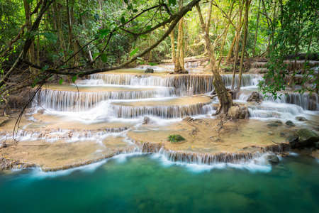 Beautiful waterfall in autumn forestの写真素材
