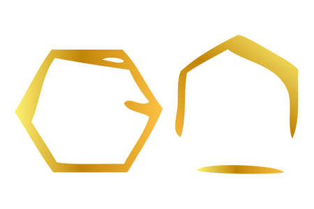 Vector Golden Hand Draw Sketch Simple Hexagon Frame,for your brochure, flyer, background, etc, Isolated on white&#xA;のイラスト素材