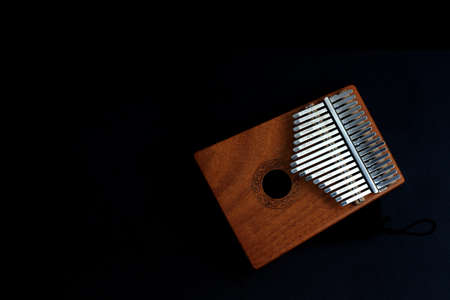 Kalimba, acoustic music instrument from africa and its soft cover at Black Background with negative or copy spaceの写真素材