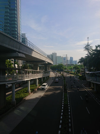jakarta indonesia, 24 october 2022, top view, traffic situation, smooth vehicle passing by, top...