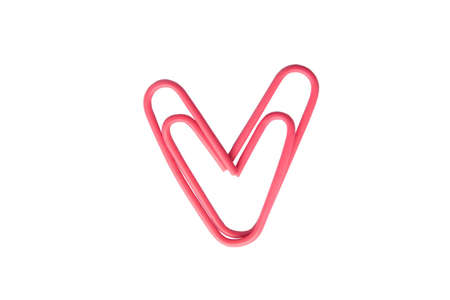 Pink heart formed by paperclips isolated on the white backgroundの写真素材