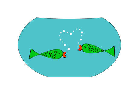 Two fish in aquarium creating a bubble heartのイラスト素材