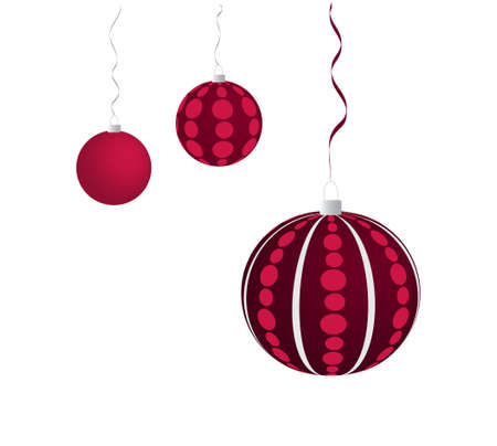 Three violet dotted christmas balls hanging on the grey and violet ribbonのイラスト素材