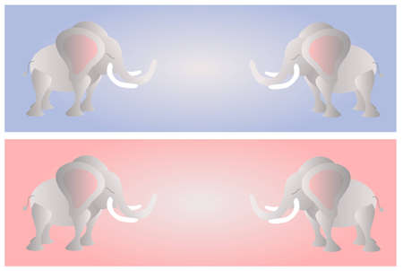 two Index cards with grey elephants on the pink and blue background のイラスト素材
