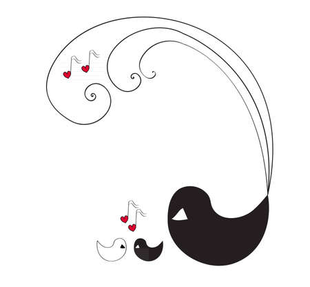 One big black bird and two small birds singing about loveのイラスト素材