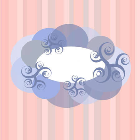 Frame clouds and swirls on the pink background with stripesのイラスト素材