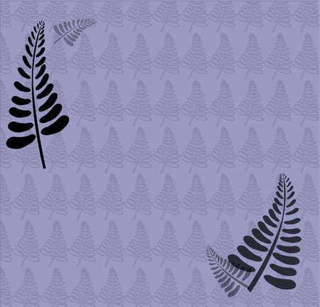 Light blue fern background with two big black leaves in the front のイラスト素材
