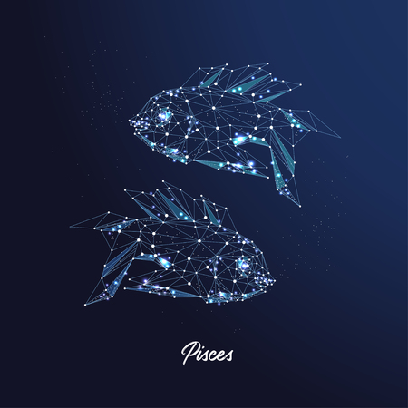 Pisces zodiac sign. The symbol of the astrological horoscope. Polygonal illustrationのイラスト素材