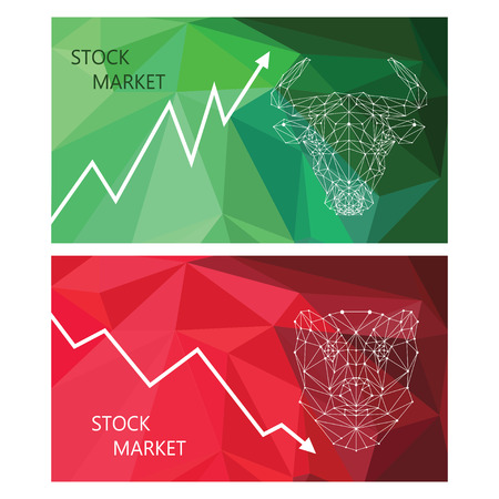 Stock Market Trend Symbols. Polygonal image of a bull and bearのイラスト素材