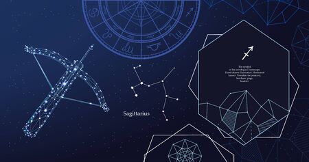 Zodiac sign Sagittarius. The symbol of the astrological horoscope. Horizontal banner.のイラスト素材