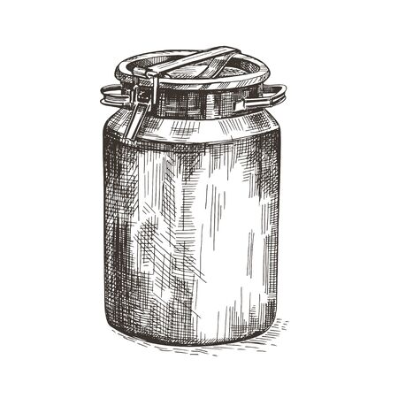 Vector image of milk can. Metal can in vintage style.のイラスト素材