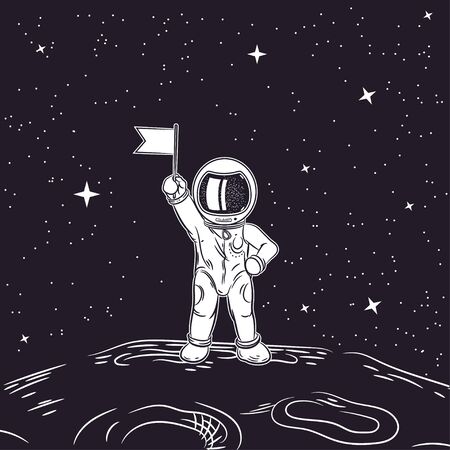 Astronaut with flag in hand. Outer spaceのイラスト素材