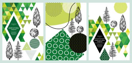 Geometrical composition. Can be used for covers, flyers, banners. Backgrounds with different trees in Scandinavian style.のイラスト素材