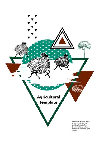 A flock of sheep is running. Geometric composition. Agricultural illustration.のイラスト素材