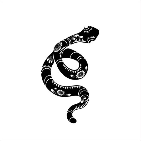 Chinese zodiac symbol of the year of the snake. Black snake with white ornament.のイラスト素材