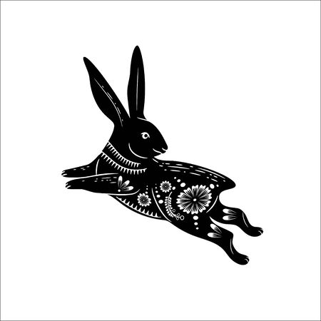 Chinese zodiac symbol of the year of the hare. Black hare with white ornament.のイラスト素材