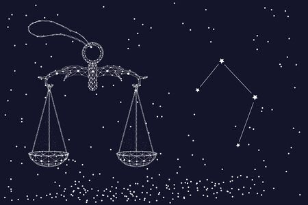 Zodiac sign Libra. The symbol of the astrological horoscope. Horizontal banner.のイラスト素材