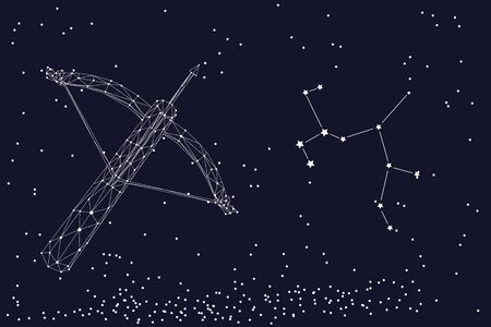 Zodiac sign Sagittarius. The symbol of the astrological horoscope. Horizontal banner.のイラスト素材