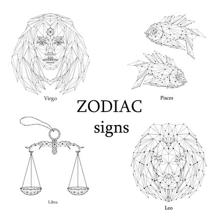 Set of zodiac signs. Virgo, Pisces, Libra, Leo.のイラスト素材