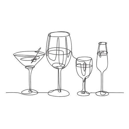 Set of glasses for alcoholic drinks. Glasses for wine, champagne and martini.のイラスト素材