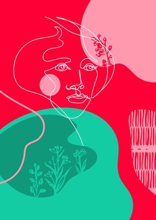 emale face drawn in one line. Continuous line. Vector illustrationのイラスト素材