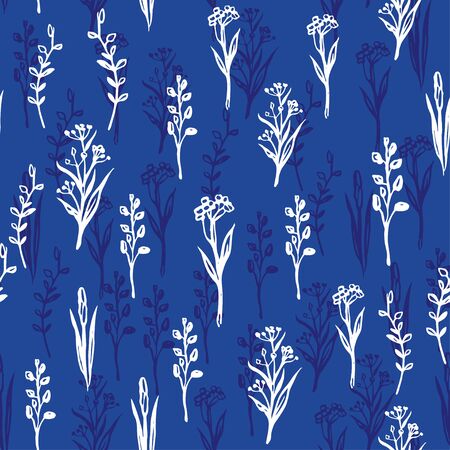Blue seamless pattern with images of wildflowersのイラスト素材