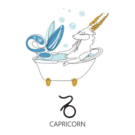 Capricorn zodiac sign. One line. Vector illustration in the style of minimalism. Continuous line.のイラスト素材