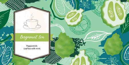 Green background with bergamot. Tea with bergamot.のイラスト素材