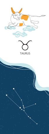 Zodiac background. Constellation Taurus. One line. Minimalistic graphicsのイラスト素材
