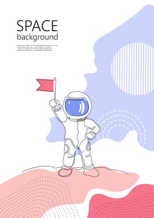 Astronaut with flag in hand. One line drawing. Continuous line.のイラスト素材