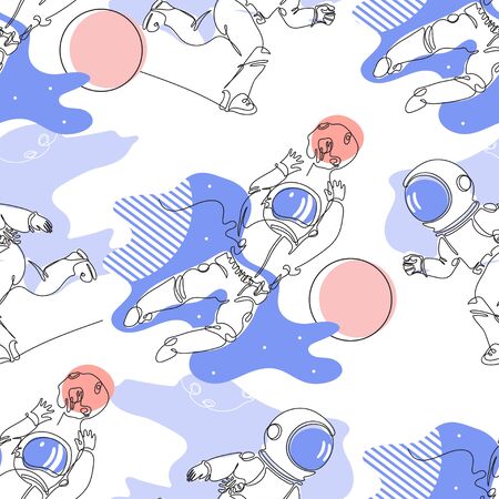 Seamless pattern. Astronauts play football. Space. Minimalistic graphicsのイラスト素材