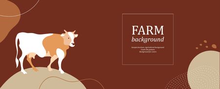 Horizontal agricultural background. Cow silhouette made of multi-colored segments.のイラスト素材