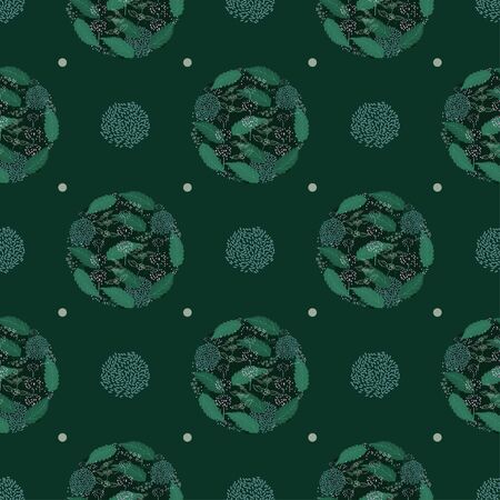 Green seamless pattern with peppermint leaves and flowers.