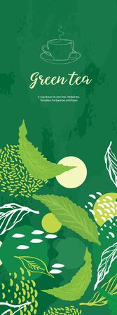 Vertical background for tea design. Tea shop. A cup drawn in one line.のイラスト素材