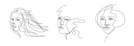 Female face drawn in one line. Continuous line. Vector illustration in a minimalistic style. T-shirt...