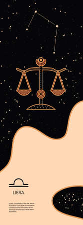 Zodiac background. Constellation Libra. Antique style. Vertical banner.