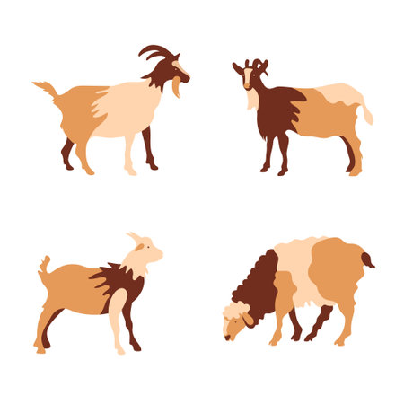 Goats, baby goat and sheep. Farm animals. Vector illustration.のイラスト素材