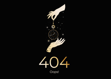 Page 404. Link to non-existent page. Magic hand with a clock.