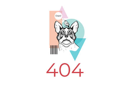 Page 404. Link to non-existent page. A bird on a dogs head.