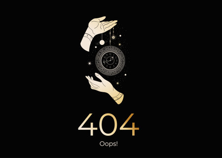 Page 404. Link to non-existent page. Magic hand with a clock.