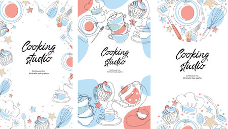 Social media templates. Culinary products and cooking utensils.のイラスト素材