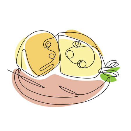 Cheese on a cutting board. One line drawing. Continuous line.のイラスト素材